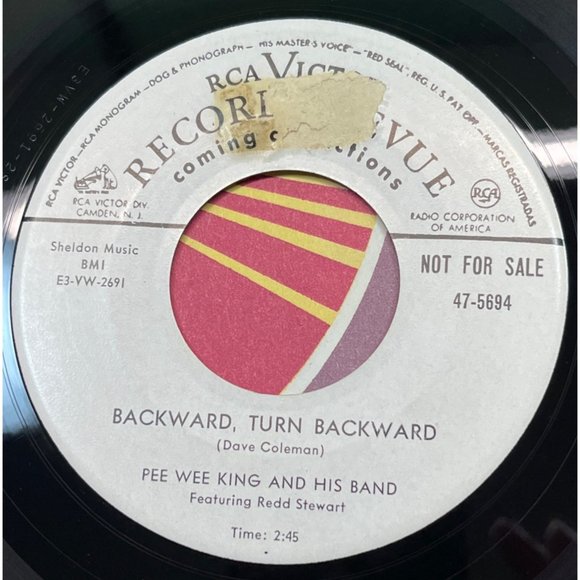 Pee Wee King Backward Turn Backward / Indian Giver 45 Country Promo RCA 47-5694 - Picture 1 of 4